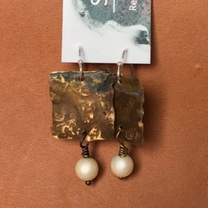 Brass Block Pearl Earrings