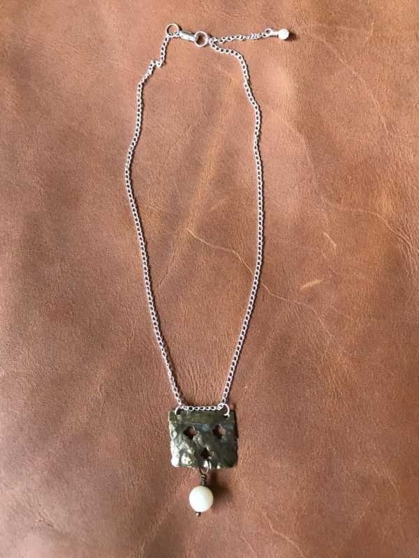 Brass Block Pearl Necklace