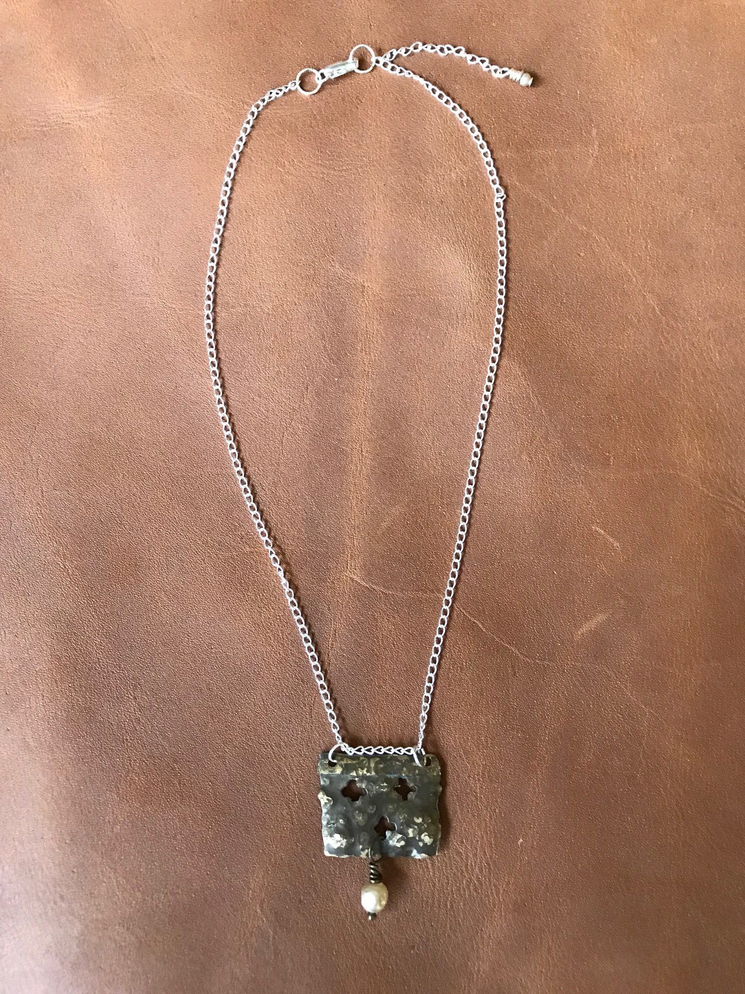 Brass Block Champagne Necklace